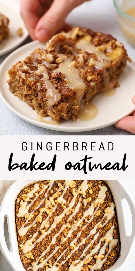 Holiday Baked Oatmeal, Gingerbread Baked Oatmeal, Ginger Oatmeal, Gingerbread Oatmeal, Oatmeal Vegan, Oatmeal Healthy, Baked Oatmeal Healthy, Vegan Breakfasts, Cozy Breakfast