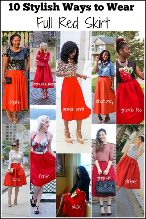 Red Skirt Blue Top Outfit, Red Accordion Skirt Outfit, Red Circle Skirt Outfit, Red Wool Skirt Outfit, Red Wrap Skirt Outfit, Red Full Skirt Outfit, Red Flowy Skirt Outfit, Red Maxi Skirt Outfit Winter, Red Skirt Summer Outfit