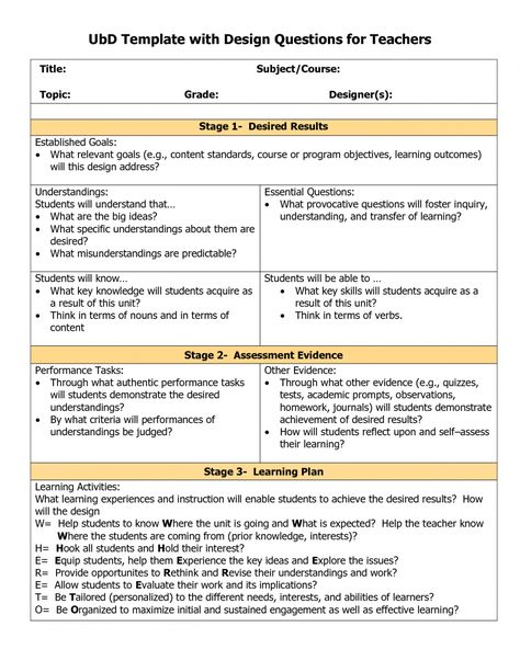 editable blank ubd planning template  doc  classroom ideas  lesson curriculum analysis template example Backwards Design, Understanding By Design, Template Questions, Unit Plan Template, Unit Planning, Teacher Lesson Plans Template, Simple Business Plan Template, Planning School, Instructional Planning