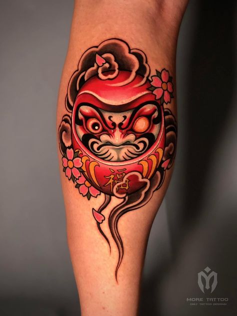 ကာလာ Tattoo, Daruma Doll Tattoo Design Leg, Daruma Doll Tattoo Design Colored, Japanese Daruma Tattoo Design, Daruma Doll Tattoo Design, Neck Tattoo Simple, Daruma Tattoo Design, Vel Tattoo Design, Tattoo Design Quotes