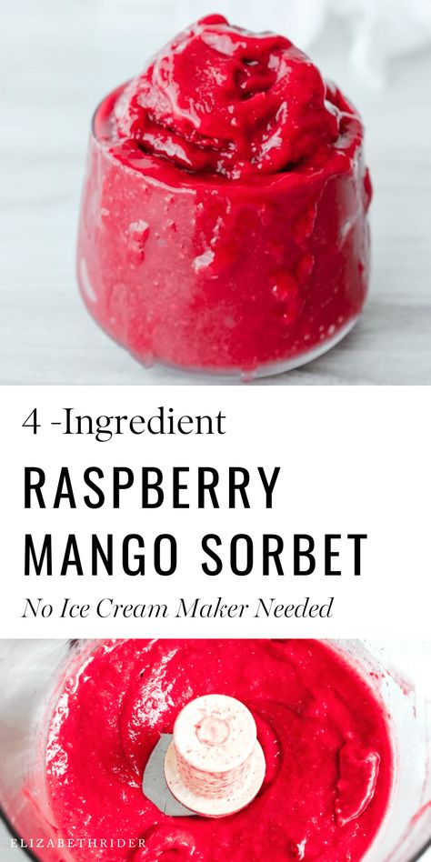 Not only is this sorbet recipe easy, delicious, and beautiful, but it's also full of healthful ingredients. It's naturally gluten-free, dairy-free, grain-free, and free of processed sugar. It's also vegan if you use a vegan sweetener. Some vegan eaters still consume honey, but for true vegan, you can use your favorite vegan sweetener of choice. Elizabeth Rider #ElizabethRider Sorbet Recipes Easy, Sugar Free Sorbet, Raspberry Sorbet Recipe, Mango Sorbet Recipe, Vegan Sorbet, Homemade Sorbet, Dessert For Summer, Sorbet Recipe, Low Carb Peanut Butter