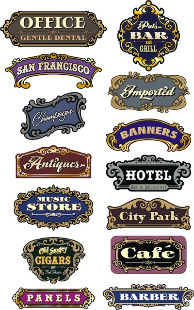 Scrolls, Lines, Corner and Decorative Elements for Graphic Artist and Sign Makers. Cnc Signs, Sign Shapes, Vasos Vintage, Hotel Sign, Sign Lettering, Sign Painting Lettering, Molduras Vintage, Vintage Logos, Etiquette Vintage