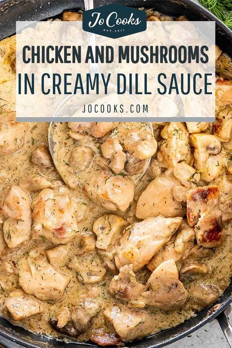 This Chicken and Mushrooms in Creamy Dill Sauce is the perfect dish made with chicken and mushrooms in a rich and creamy dill sauce! #chicken #mushrooms #dillsauce Chicken With Dill Recipes, Creamy Dill Sauce For Chicken, Chicken With Dill Sauce, Chicken Dill Recipes, Dill Chicken Recipes, Mushroom Dill Sauce, Creamy Dill Chicken, Chicken Bakes, Dill Cream Sauce