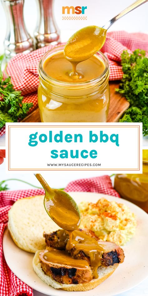 This tangy, sweet Golden BBQ Sauce recipe is fantastic on pork chops, pork tenderloin, grilled chicken and more! Great for sandwiches too! Golden Bbq Sauce Recipe, Pork Tenderloin Grilled, Baked Chicken Quarters, Honey Bbq Sauce Recipe, Best Sauce Recipe, Summer Fruit Recipes, Make Bbq Sauce, Honey Barbecue Sauce, Homemade Chocolate Truffles