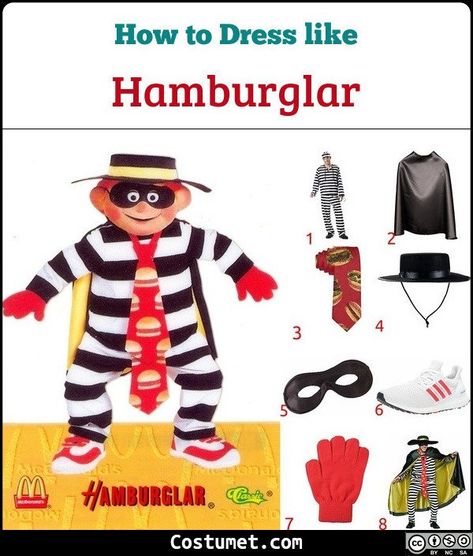 Hamburgler Mcdonald's Costume, Diy Ronald Mcdonald Costume, Hamburgerler Costume, Hamburgler Halloween Costume Women, Hamburgler Halloween Costume, Hamburglar Costume Women, Costumes With Black Boots, Mcdonalds Halloween Costumes, Mcdonald’s Costume