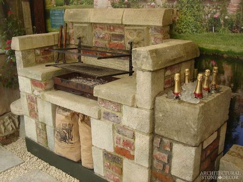 Stone Barbecue Design, Stone Bbq Ideas, Bbqs Outdoor, Aesthetic Bbq, Stone Barbecue, Bbq Aesthetic, Rustic Outdoor Fireplaces, Communal Garden, Outdoor Fireplace Pizza Oven