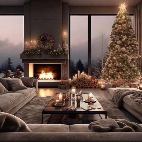 3+ Chic and Cozy Modern Christmas Living Room Decorating Tips • 333+ Images • [ArtFacade] Elegant Christmas Living Room, Modern Luxury Christmas Decor, Christmas Living Room Aesthetic, Cozy Winter Living Room, Xmas Decorations Living Room, Cozy Luxury Living Room, Christmas Decor Ideas For Living Room Cozy, Winter Cabin Interior, Modern Christmas Living Room