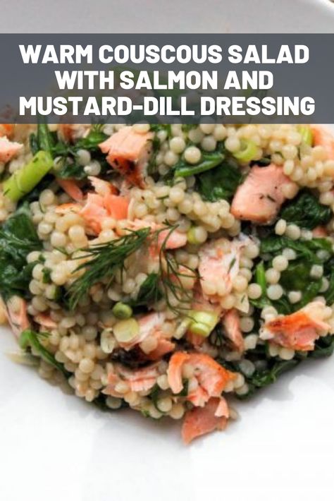 Salmon Mustard, Salad With Salmon, Cooked Salmon, Dill Recipes, Dill Dressing, Wilted Spinach, Couscous Recipes, Couscous Salad, Cooking Salmon