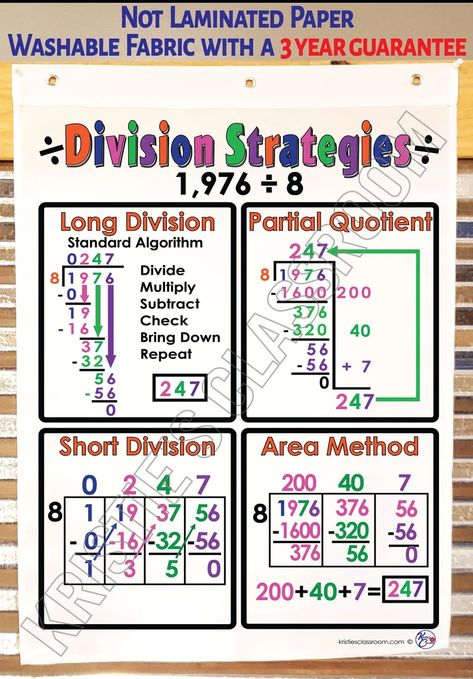 Division Strategies Anchor Chart Printed on FABRIC Anchor - Etsy Canada Box Method Division Anchor Charts, Big 7 Division Anchor Chart, Partial Quotient Division Anchor Chart, Partial Products Anchor Chart, Division Anchor Chart 4th, Long Division Anchor Chart, Division Strategies Anchor Chart, Homeschooling Uk, 4th Grade Division