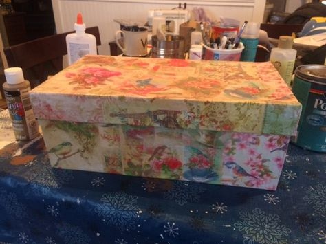 I have been using shoe boxes for storage for a long time but last week looked at them and thought "ugly"  So I decided it was mod podge time! I have a ton of sh… Shoe Box Storage, Box Crafts, Old Letters, Box Storage, Craft Box, Mod Podge, Stylish Storage, Tissue Boxes, Vintage Paper