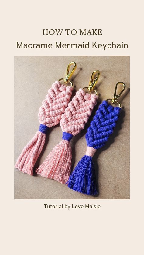 Easy Macrame Keychain, Mermaid Keychain, Keychain Tutorial, How To Macrame, Keychain Macrame, Video Vlog, Easy Macrame, Macrame Keychain, Diy Macrame