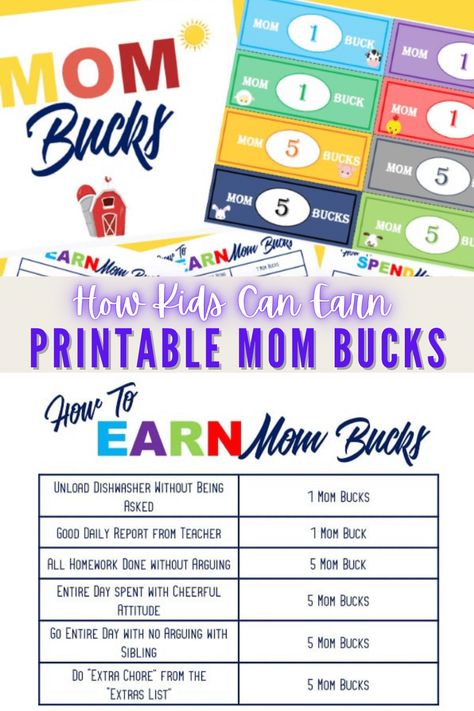 Mom Bucks, Journal Prompts For Teens, Reward System For Kids, Age Appropriate Chores, Reward Chart Kids, Kids Rewards, Kids Planner, Play Money, Kids Money