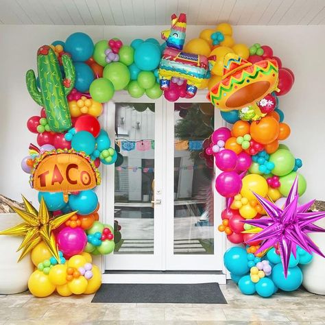 PRICES MAY VARY. Packaging Include:135pcs latex balloon(red, yellow, tiffany blue, fruit green, orange, rose red),4pcs mexican fiesta theme foil balloons(hat balloons,taco balloon,cactus balloons,alpaca balloon),14pcs 18.1*5.9in cone foil balloons(gold,rose red),1 pcs balloon chain(16ft) and 1 roll of balloon glue dots. Decorative Tips: The balloon chain decorative strip can help you create mexican fiesta cinco de mayo theme party balloons arch,the glue dots can fix the balloons where you want,m Fiesta Theme Party Balloon Arch, Fiesta Balloon Decorations, Taco Theme Party Ideas, Mexican Party Balloon Arch, Fiesta Theme Balloon Arch, Cinco De Mayo Party Decor, Sweet 16 Mexican Theme Fiesta Party, Mexican Theme Balloon Arch, Cinco De Mayo First Birthday Boy