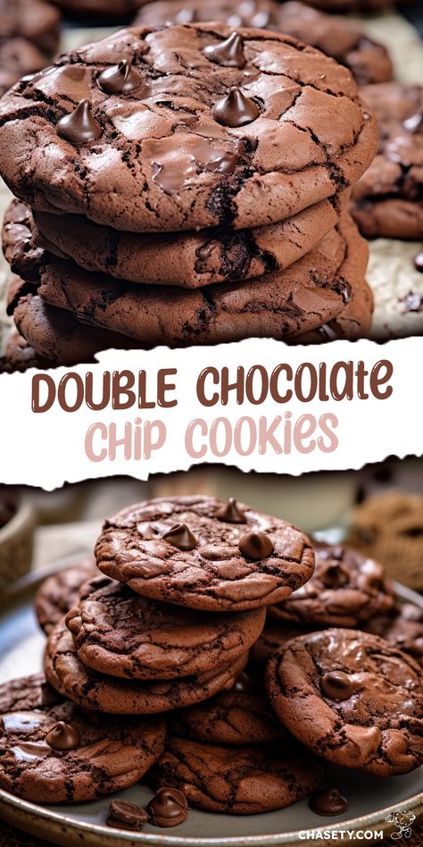 Double Chocolate Chocolate Chip Cookies, Double Chocolate Cookie Recipes, Best Chocolate Chocolate Chip Cookies, Chocolate Cookie Recipes Cocoa, Chocolate Powdered Sugar Cookies, Easy Double Chocolate Chip Cookies, Recipes For Chocolate Chip Cookies, Reverse Chocolate Chip Cookies, Chewy Double Chocolate Chip Cookies