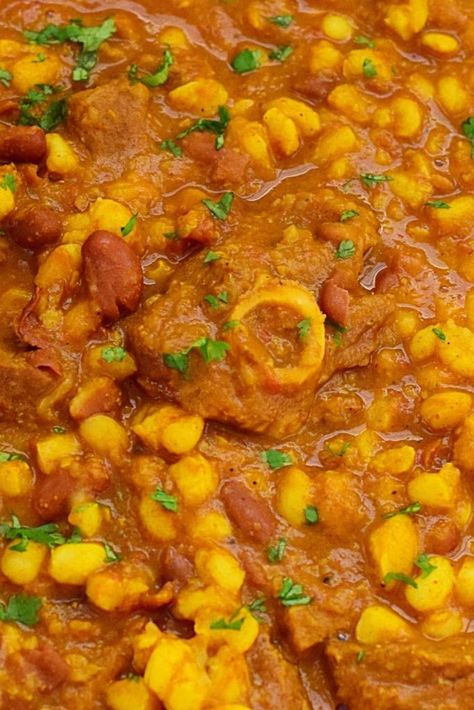 Curried Samp and Beans with Lamb • Tamarind and Thyme How To Cook Samp And Beans, Tamarind And Thyme Recipes, Samp Recipe Dishes, Creamy Samp Recipes South Africa, Samp Recipe South Africa, How To Cook Samp, Curried Beans Recipe, Creamy Samp Recipe, Samp Recipe