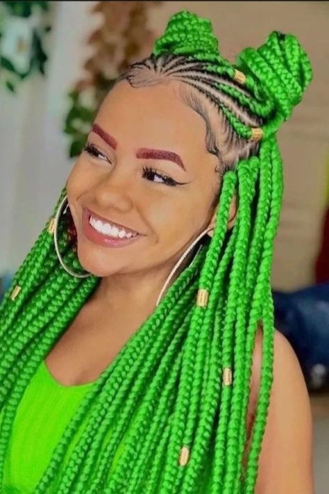 25 Colors for Braiding Hair: Expert Picks for Stunning Styles Green Braids, Feed In Braids Ponytail, Cute Braided Hairstyles, Feed In Braid, Girls Braids, Chic Hairstyles, Easy Braids, Cornrows Braids, Cornrow Hairstyles