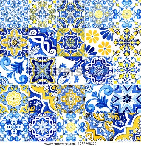 Amalfi Coast Pattern, Italian Pattern Design, Azulejos Tiles, Italian Pattern, Yellow Tile, Cake Printing, Cat Air, Italian Tiles, Tile Print