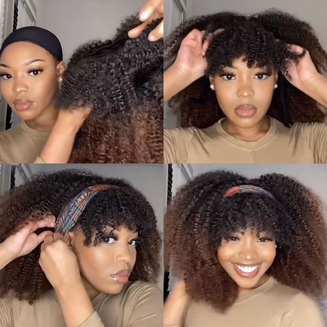 Afro Hair Tutorial, Curly Headband Wig, Diy Hair Wig, Mama Hair, Frontal Wig Hairstyles, Curly Crochet Hair Styles, Beautiful Braided Hair, Hair Scarf Styles, Headband Wig