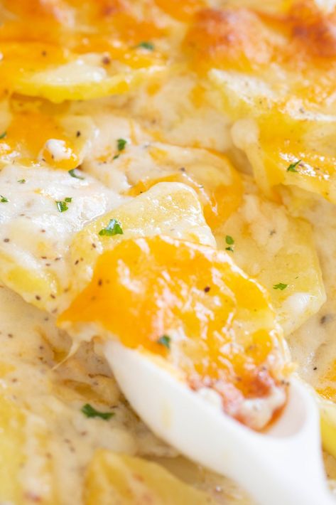 Scalloped Potatoes with Mushroom Soup | Cutefetti Scalloped Potatoes With Mushroom Soup, Recipes With Cream Of Mushroom, Scalloped Potato Recipe, Beef Snacks, Tasty Potato Recipes, Easy Scalloped Potatoes Recipe, Best Scalloped Potatoes, Ground Beef Breakfast, Creamy Scalloped Potatoes