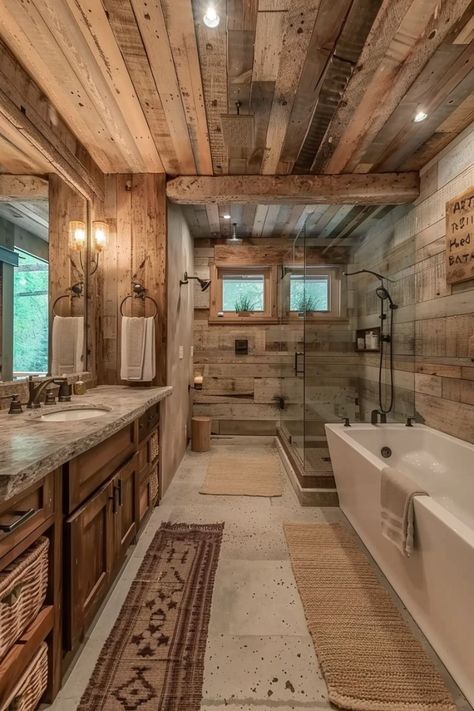 Rustic Bathroom Shower, Reclaimed Wood Decor, Cabin Bathrooms, Barn Style House Plans, Rustic Bathroom Designs, Dream Life House, Bathroom Farmhouse Style, Rustic Lanterns, Rustic Home Design