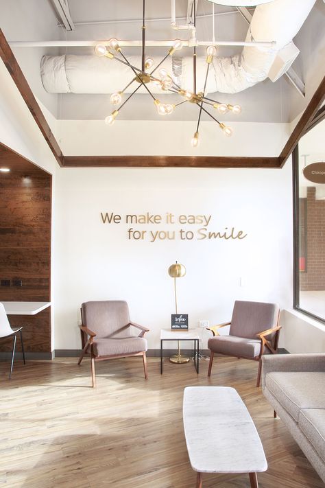 Dental Office Decor Ideas Accent Walls, Medical Clinic Interior Design Waiting Area, Dental Clinic Interior Reception, Office Decor Commercial, Cute Waiting Room Ideas, Aesthetic Dental Office, Office Seating Area Design, Reception Decorations Office, Dental Clinic Waiting Room Design