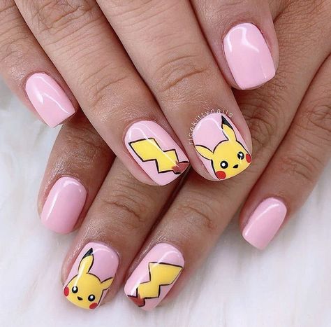 Nail Designs Pokemon, Pikachu Nails, Adorable Pokemon, Simple Toe Nails, Kids Nail Designs, Nail Art For Kids, Kutek Disney, Anime Nails, Plaid Nails