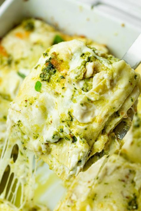 You're sure to impress guests with this chicken pesto lasagna that tastes just like you're eating at a fancy Italian restaurant! #lasagnarecipe #pestolasagna #chickenlasagna Chicken Pesto Lasagna Recipes, Pesto Chicken Lasagna, Pesto Lasagna Recipe, Chicken Pesto Lasagna, Lasagna Bechamel, Fancy Italian Restaurant, Chicken With Prosciutto, Chicken White Sauce, Easy Creamy Chicken