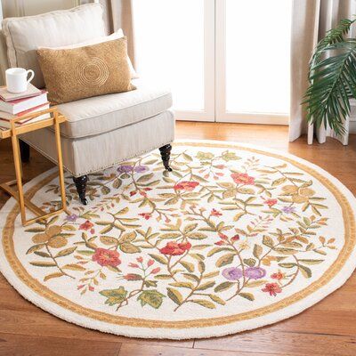 August Grove® <p></p><strong>Features:</strong><ul><li>Avoid direct and continuous exposure to sunlight.</li><li>Patterns are subject to change based upon rug size.</li><li>Rugs can vary approx. 3-4 inches from the advertised size.</li><li>Do not pull loose ends, clip them with scissors to remove.</li><li>Remove spills immediately, blot with clean cloth by pressing firmly around the spill to absorb as much as possible.</li><li>Material: Wool<ul><li>Material Details: </li></ul></li><li>Constructi Cottagecore Rug, Rug Size Guide, Loose Ends, Rug Direct, Ivory Rug, Contemporary Rugs, Floral Rug, Round Rugs, Online Home Decor Stores