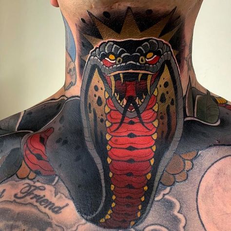 Japanese Throat Tattoo, Throat Tattoos, Archangel Tattoo, Throat Tattoo, Awesome Tattoos, Tattoo Inspo, Neck Tattoo, Japanese Tattoo, Snakes