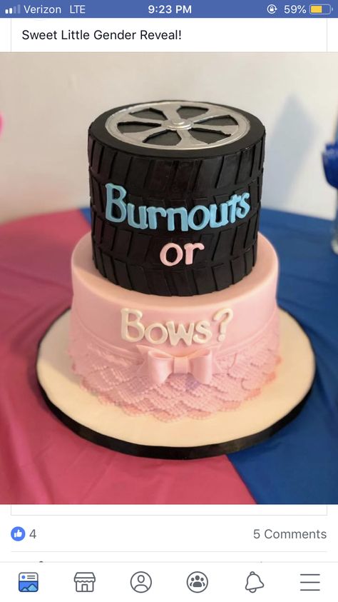 Gender Reveal Cake Burnouts Or Bows, Gender Reveal Racing Theme, Gender Reveal Ideas Racing, Wheels Or Heels Gender Reveal Cake, Drag Race Gender Reveal, Bows Or Burnouts Gender Reveal Cake, Biker Gender Reveal Ideas, Burnout Or Bows Cake, Truck Gender Reveal Ideas