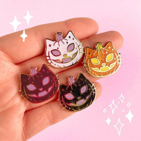 Pumpkin Pin, Cute Enamel Pins, Branded Pins, Enamel Pin Collection, Cat Enamel Pin, Halloween Pins, Orange Glitter, Soft Enamel Pins, Pretty Pins