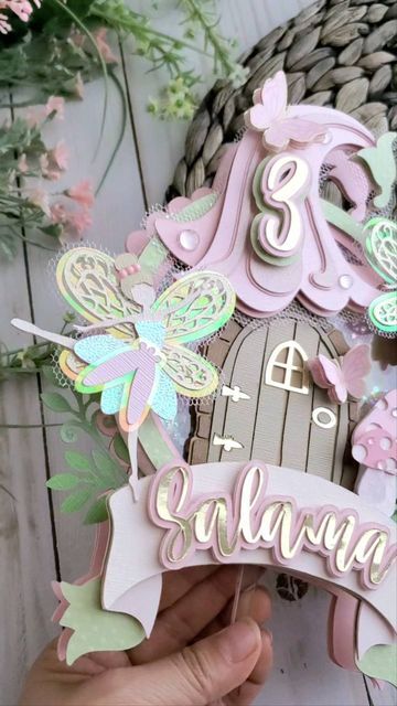 Birthday Topper Ideas, Cricut Fairy Projects, Enchanted Forest Cake Topper, Cake Toppers Cricut, Cricut Cake Topper, Enchanted Forest Cake, Fairy Birthday Party Decorations, Fairy Cake Topper, Fairy Theme Birthday Party