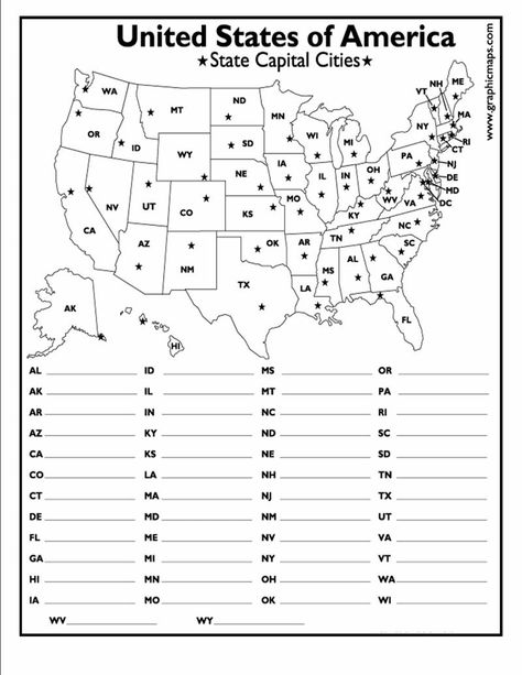 States And Capitals Worksheets For 5th Grade Worksheets For All State Capitals Quiz, United States Geography, Map Quiz, 5th Grade Worksheets, Us Geography, State Abbreviations, Geography Quiz, Geography Worksheets, Us State Map