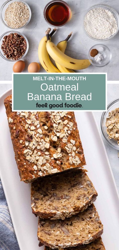 When it comes to the best banana bread recipe, this Oatmeal Banana Bread needs to be at the top of your list! Not only does each bite have the perfect balance of banana and oat, but it literally melts in your mouth, too! Perfect for breakfast, snacks, or a great way to end the day. Oats Banana Bread, Banana Bread Oats, Oat Banana Bread, Banana Oatmeal Bread, Banana Bread Oatmeal, Oat Bread Recipe, Banana Oat Bread, Carrot Cake Bread, Oat Slice