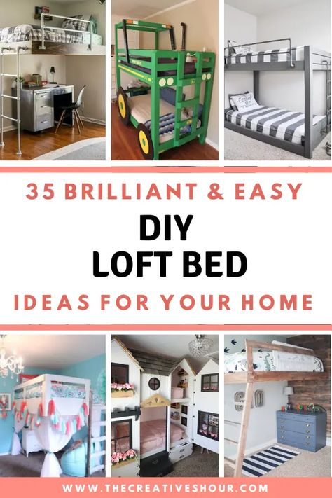 Get inspired and start building with these 35 brilliant DIY loft bed plans. From space-saving to fun and functional options, we have it all. Storage Stairs For Loft Bed, Diy Loft Bed With Stairs, Queen Loft Bed Plans, Easy Diy Loft Bed, Twin Loft Bed Plans, Loft Bed Plans Diy, Under Loft Bed Ideas Kids, Under Loft Bed Ideas, Diy Loft Bed Plans