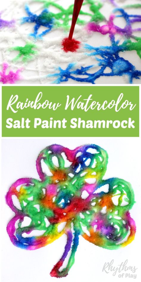 Easy Saint Patrick's Day art craft for kids! Making a rainbow watercolor raised salt paint shamrock is an easy art project for kids. Preschoolers, kindergartners, and elementary kids will enjoy the painting technique used to create this fun St. Patrick's Day craft. Try it today! #shamrock #artprojectsforkids #artforkids #kidsart #saintpatricksday #stpatricksday #craftsforkids #kidscrafts #artsandcrafts Shamrock Art Projects, Art Craft For Kids, Making A Rainbow, Salt Paint, Making Paint, Rainbow Shamrock, Shamrock Art, Shamrock Craft, Saint Patricks Day Art