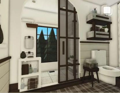 Cute Bloxburg Apartment Ideas, Bloxburg Homes Modern, Modern Bloxburg Layout Ideas, Bloxburg Tiny Bathroom Ideas, Bloxburg Bedrooms Ideas Modern, Bloxburg House Ideas Bathroom Small, Bloxburg House Inspo Outside, Nature Theme Kitchen, Roblox Bloxburg House Ideas Modern