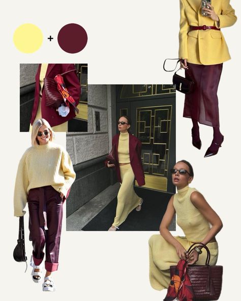 The best combinations to always look stylish😍 Autumn Color Combinations Outfits, Yellow And Maroon Outfit, Mustard And Red Outfit, Burgundy And Yellow Outfit, Maroon Color Combinations Outfits, Autumnal Fashion, Yellow And Burgundy, Maroon Outfit, Burgundy Outfit