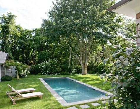 Just right for small yards Small Yard Design, Piscina Rectangular, Hamptons Cottage, Pools For Small Yards, Backyard Layout, Small Swimming Pools, Small Pool Design, Summer Backyard, Desain Lanskap