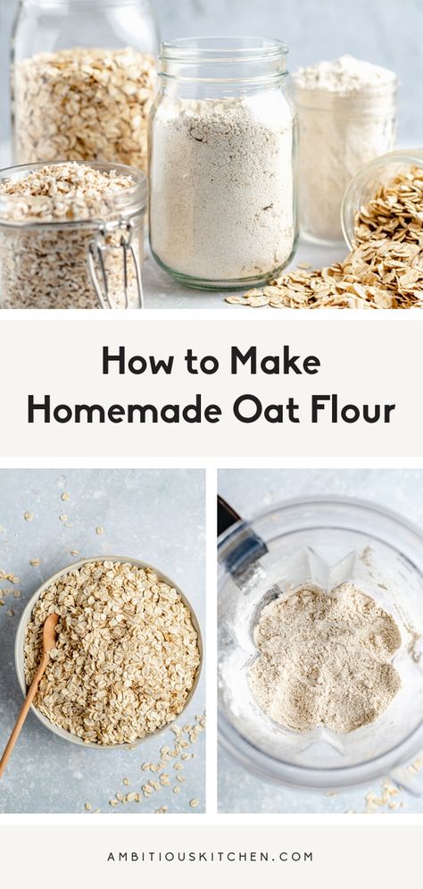 Learn how to make oat flour right at home with just one simple ingredient and one step! In about 5 minutes you'll have homemade oat flour to use in your favorite breads, muffins, desserts and more. Skip the store-bought version and make a batch of oat flour for your fav recipes! #oatflour #howtoguide #glutenfree Homemade Oat Flour, Make Oat Flour, How To Make Flour, Oatmeal Flour, Oat Flour Recipes, How To Make Oats, Healthy Flour, Whole Grain Foods, Sweet Savory Recipes