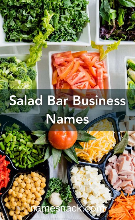 10 fresh and fun names for a salad bar business. Salad Bar Business Ideas, Salad Bar Cafe, Salad And Sandwich Bar, Salad Bar Branding, Salad Business Ideas, Salad Restaurant Design, Salad Bar Design, Salad Bar Ideas Buffet, Salad Bar Toppings