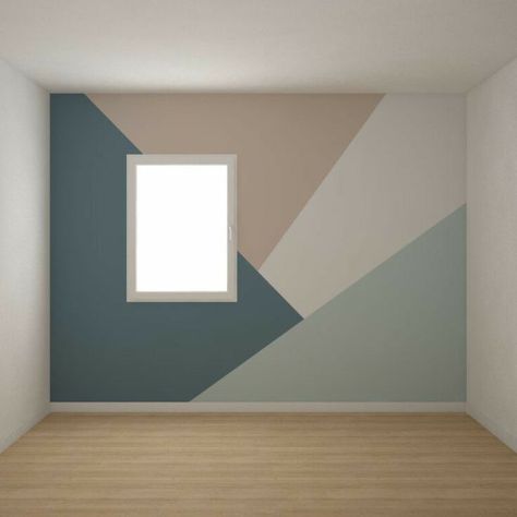 Paint Ideas In Living Room Wall Colors, Simple Wall Color Ideas, Painting Ideas On House Wall, Geometric Wall Design Ideas, Multi Colored Accent Wall, Modern Geometric Wall Paint, Light Gray Accent Wall, Painting Ideas For Living Room Walls, Geometric Wall Paint Bedroom