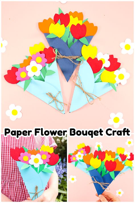 Paper Flower Bouquet Craft - Sweet Spring Flower Craft Art And Craft Flowers, Spring Flower Crafts, Flower Crafts Kids, Fleurs Diy, Paper Flower Crafts, Mothers Day Crafts For Kids, Paper Flower Bouquet, Paper Flowers Craft, Paper Crafts For Kids