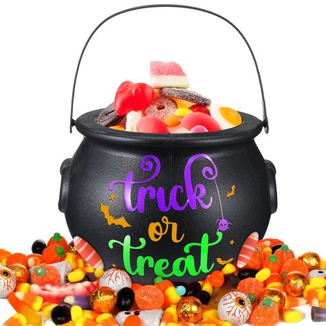 PRICES MAY VARY. Halloween Essential: the package includes a Halloween cauldron pot and 2 sets of Halloween stickers, just stick the "Trick or Treat"sticker to the surface of the plastic witch cauldron to complete the decoration, the finished product is a nice Halloween item that adds touch to your celebrations Trustworthy Quality: witch cauldron crafted from strong and sturdy plastic, this cauldron pot is designed to last, it is durable enough to withstand the fun-filled of Halloween party, aft Halloween Food Crafts, Halloween Cauldron, Filled Candy, Black Cauldron, Witch Cauldron, Candy Bucket, The Black Cauldron, Witches Cauldron, Party Hacks