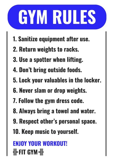 Simple Gym Rules Sign Gym Rules And Regulations, Gym Ettiquite Rules, Gym Rules Poster, Gym Signage, Fitness Knowledge, Body Muscle Anatomy, Gym Rules, Gym Etiquette, Bodybuilding Logo