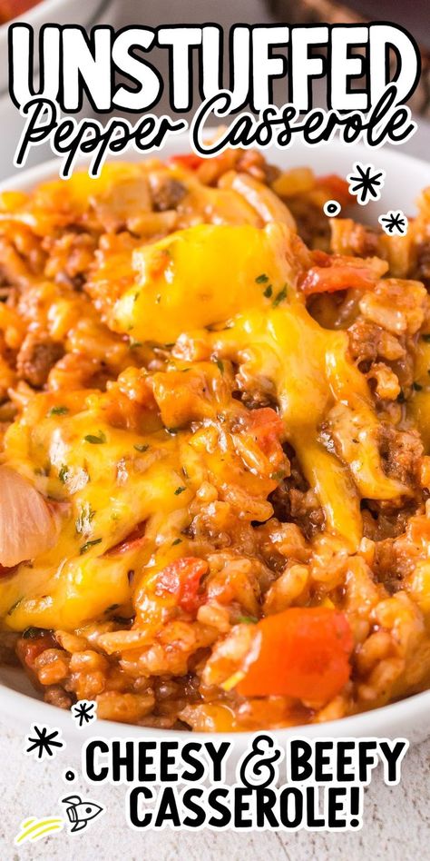 Unstuffed Pepper Casserole Unstuffed Pepper Casserole, Unstuffed Peppers, Pepper Casserole, Crockpot Stuffed Peppers, Ground Beef Rice, Stuffed Pepper Casserole, Beef Rice, Bbq Menu, Beef Casserole Recipes