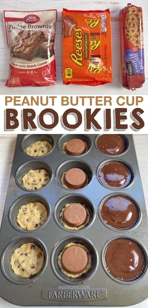 Stuffed Brookies, Cookie Brownie, Smores Dessert, Chocolate Peanut Butter Desserts, Easy Chocolate Desserts, Homemade Recipes Dessert, The Best Dessert, Peanut Butter Desserts, Lava Cake