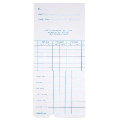 Universal time cards, compatible with standard punching time clocks;Record time to calculate regular hours, extra hours, deductions, etc;Easy to track your employee's time and attendance records;1 side format, blue front | Yescom 50Pcs Weekly Time Clock Cards Timecard For Employee Attendance Payroll Recorder, Size 7.375 H x 3.375 W x 0.01 D in | Wayfair Clock Card, Office Store, College Dorm Essentials, Record Keeping, Time Clock, Punch Cards, Back To School Supplies, Gift Card Sale, Pack Of Cards