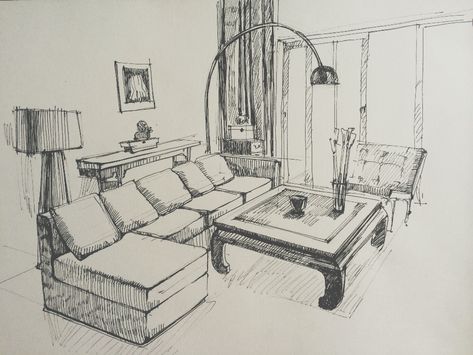 Room Perspective Drawing, Room Sketch, Drawing Room Design, Drawing Room Interior Design, Perspective Sketch, Furniture Sketch, Perspective Drawing Architecture, Drawing Room Interior, Drawing Interior