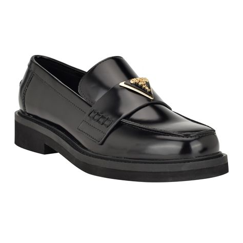 PRICES MAY VARY. An elevated twist on a menswear inspired style, the Shatha tailored loafer by Guess is a timeless look. The signature Guess Triangle logo offers a touch of elegance to a class look Square Toe Slip-on Closure 1.18" heel height Ralph Lauren Style, Mens Home, Sunglass Hut, Guess Shoes, Triangle Logo, Wedding Watch, Kids Luggage, Menswear Inspired, Luxury Store